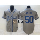 Men's Los Angeles Dodgers #50 Mookie Betts Number Grey With Patch Cool Base Stitched Baseball Jersey