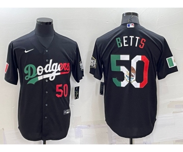 Men's Los Angeles Dodgers #50 Mookie Betts Number Mexico Black Cool Base Stitched Baseball Jersey