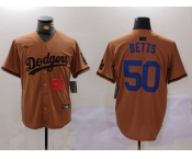 Men's Los Angeles Dodgers #50 Mookie Betts Number Olive Cool Base Limited Stitched Jersey