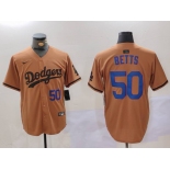 Men's Los Angeles Dodgers #50 Mookie Betts Number Olive Cool Base Limited Stitched Jerseys