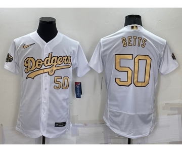 Men's Los Angeles Dodgers #50 Mookie Betts Number White 2022 All Star Stitched Flex Base Nike Jersey