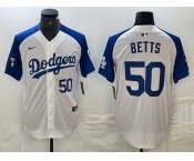 Men's Los Angeles Dodgers #50 Mookie Betts Number White Blue Fashion Stitched Cool Base Limited Jersey