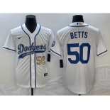 Men's Los Angeles Dodgers #50 Mookie Betts Number White With Patch Cool Base Stitched Baseball Jersey