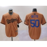 Men's Los Angeles Dodgers #50 Mookie Betts Olive Cool Base Limited Stitched Jersey