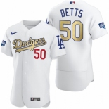 Men's Los Angeles Dodgers #50 Mookie Betts Olive Gold 2020 World Series Champions Authentic Jersey