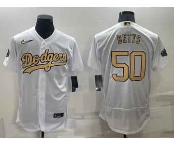 Men's Los Angeles Dodgers #50 Mookie Betts White 2022 All Star Stitched Flex Base Nike Jersey