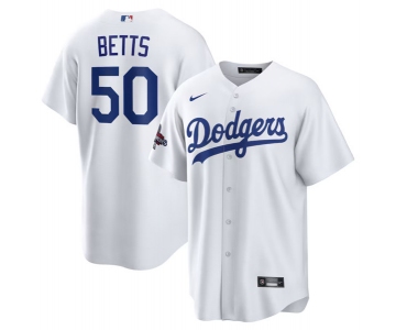 Men's Los Angeles Dodgers #50 Mookie Betts White 2024 World Series Champions Home Stitched Baseball Jersey