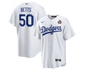 Men's Los Angeles Dodgers #50 Mookie Betts White 2024 World Series Cool Base Stitched Baseball Jersey