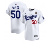 Men's Los Angeles Dodgers #50 Mookie Betts White 2024 World Series Home Limited Cool Base Stitched Baseball Jersey