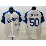 Men's Los Angeles Dodgers #50 Mookie Betts White Blue Fashion Stitched Cool Base Limited Jersey