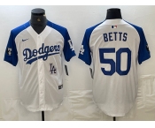 Men's Los Angeles Dodgers #50 Mookie Betts White Blue Fashion Stitched Cool Base Limited Jersey