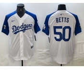 Men's Los Angeles Dodgers #50 Mookie Betts White Blue Fashion Stitched Cool Base Limited Jerseys