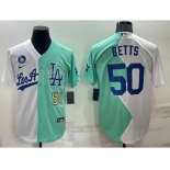 Men's Los Angeles Dodgers #50 Mookie Betts White Green Number 2022 Celebrity Softball Game Cool Base Jersey