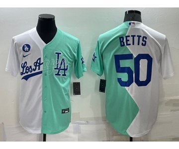 Men's Los Angeles Dodgers #50 Mookie Betts White Green Two Tone 2022 Celebrity Softball Game Cool Base Jersey