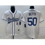 Men's Los Angeles Dodgers #50 Mookie Betts White With Patch Cool Base Stitched Baseball Jersey1