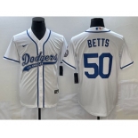 Men's Los Angeles Dodgers #50 Mookie Betts White With Patch Cool Base Stitched Baseball Jersey