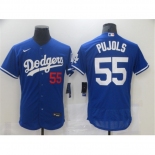 Men's Los Angeles Dodgers #55 Albert Pujols Blue Nike Road Flex Base Authentic Collection Baseball Jersey