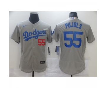 Men's Los Angeles Dodgers #55 Albert Pujols Grey Nike Road Flex Base Authentic Collection Baseball Jersey