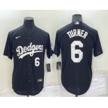 Men's Los Angeles Dodgers #6 Trea Turner Number Black Turn Back The Clock Stitched Cool Base Jersey