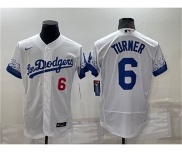 Men's Los Angeles Dodgers #6 Trea Turner White 2022 City Connect Flex Base Stitched Jersey