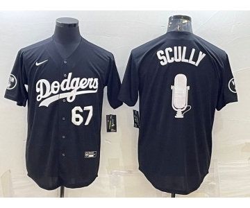 Men's Los Angeles Dodgers #67 Vin Scully Black White Big Logo With Vin Scully Patch Stitched Jersey