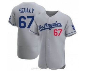 Men's Los Angeles Dodgers #67 Vin Scully Gray Stitched MLB Flex Base Nike Jersey