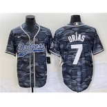 Men's Los Angeles Dodgers #7 Julio Urías Gray Camo Cool Base With Patch Stitched Baseball Jersey