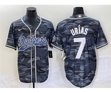 Men's Los Angeles Dodgers #7 Julio Urías Gray Camo Cool Base With Patch Stitched Baseball Jersey