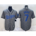 Men's Los Angeles Dodgers #7 Julio Urias Grey Gridiron Cool Base Stitched Baseball Jersey