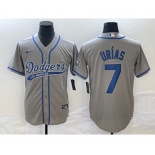 Men's Los Angeles Dodgers #7 Julio Urias Grey With Patch Cool Base Stitched Baseball Jersey1