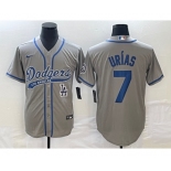 Men's Los Angeles Dodgers #7 Julio Urias Grey With Patch Cool Base Stitched Baseball Jersey