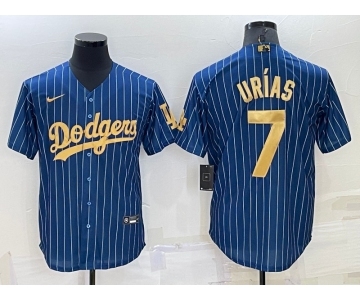 Men's Los Angeles Dodgers #7 Julio Urias Navy Blue Gold Pinstripe Stitched MLB Cool Base Nike Jersey