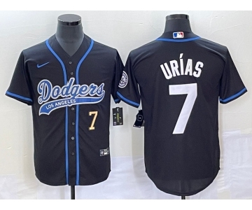 Men's Los Angeles Dodgers #7 Julio Urias Number Black With Patch Cool Base Stitched Baseball Jersey