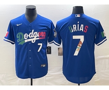 Men's Los Angeles Dodgers #7 Julio Urias Number Blue Cool Base Stitched Jersey4