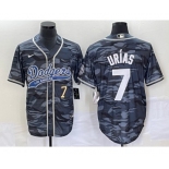 Men's Los Angeles Dodgers #7 Julio Urias Number Gray Camo Cool Base With Patch Stitched Baseball Jersey