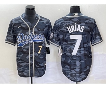 Men's Los Angeles Dodgers #7 Julio Urias Number Gray Camo Cool Base With Patch Stitched Baseball Jersey