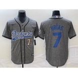 Men's Los Angeles Dodgers #7 Julio Urias Number Grey Gridiron Cool Base Stitched Baseball Jersey