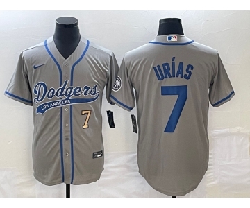 Men's Los Angeles Dodgers #7 Julio Urias Number Grey With Patch Cool Base Stitched Baseball Jersey