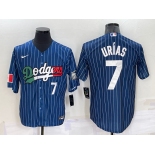 Men's Los Angeles Dodgers #7 Julio Urias Number Navy Blue Pinstripe 2020 World Series Cool Base Nike Jersey