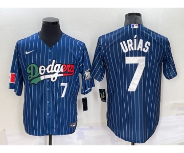 Men's Los Angeles Dodgers #7 Julio Urias Number Navy Blue Pinstripe 2020 World Series Cool Base Nike Jersey