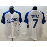 Men's Los Angeles Dodgers #7 Julio Urias Number White Blue Fashion Stitched Cool Base Limited Jersey