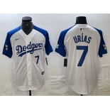 Men's Los Angeles Dodgers #7 Julio Urias Number White Blue Fashion Stitched Cool Base Limited Jerseys