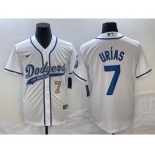 Men's Los Angeles Dodgers #7 Julio Urias Number White With Patch Cool Base Stitched Baseball Jersey