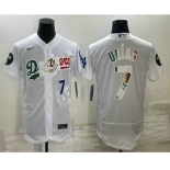 Men's Los Angeles Dodgers #7 Julio Urias Number White With Vin Scully Patch Flex Base Stitched Baseball Jerseys