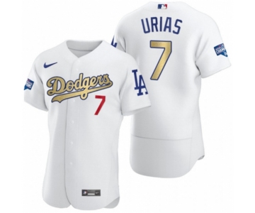 Men's Los Angeles Dodgers #7 Julio Urias Olive Gold 2020 World Series Champions Authentic Jersey