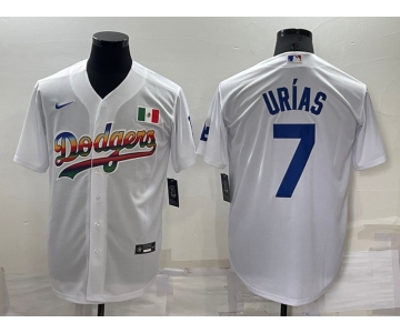 Men's Los Angeles Dodgers #7 Julio Urias Rainbow White Mexico Cool Base Nike Jersey