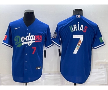 Mens Los Angeles Dodgers #7 Julio Urias Royal Mexico Cool Base Stitched Baseball Jersey