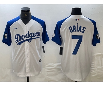 Men's Los Angeles Dodgers #7 Julio Urias White Blue Fashion Stitched Cool Base Limited Jersey