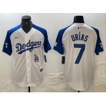 Men's Los Angeles Dodgers #7 Julio Urias White Blue Fashion Stitched Cool Base Limited Jerseys