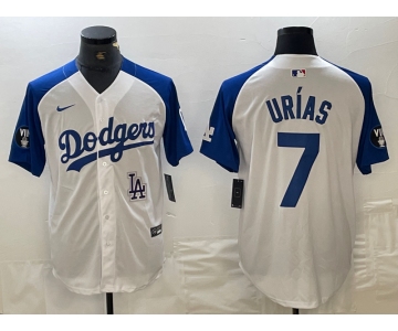 Men's Los Angeles Dodgers #7 Julio Urias White Blue Fashion Stitched Cool Base Limited Jerseys